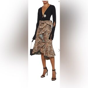 Johanna Ortix Cynical Attitude Ruffled Leopard-jacquard Midi Wrap Skirt